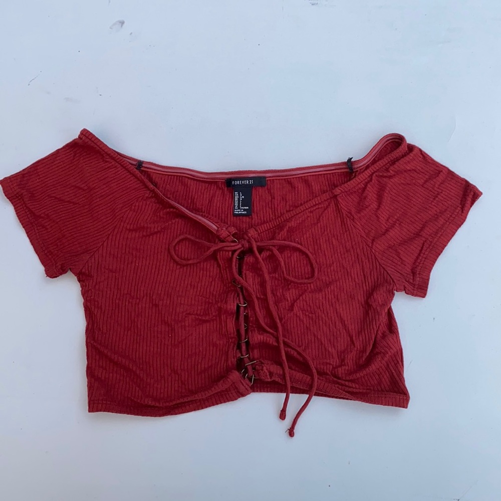 Forever21 lace up, off shoulder crop top
